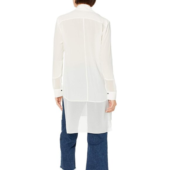 NWT$525 HALSTON Long Sleeve Georgette Insert Silk Shirt Tunic Long Blouse M 8-10 - Picture 5 of 14